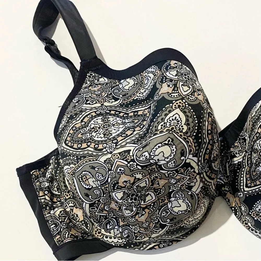 Cacique Black & White Paisley Adjustable Underwire Padded Bra Women's Size 38DDD